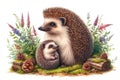 Illustration of cute hedgehogs family Royalty Free Stock Photo